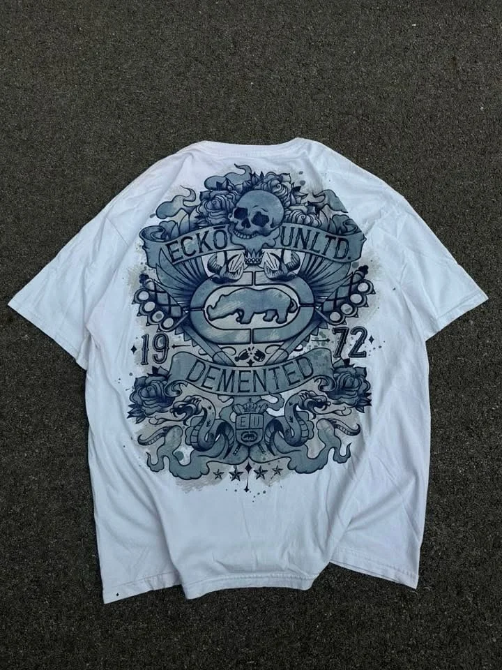 Ecko Y2K Rhino Graphic Print T Shirt Vintage Oversized Streetwear Tee for Men Women Unisex Cotton Couple Street Shirt Top