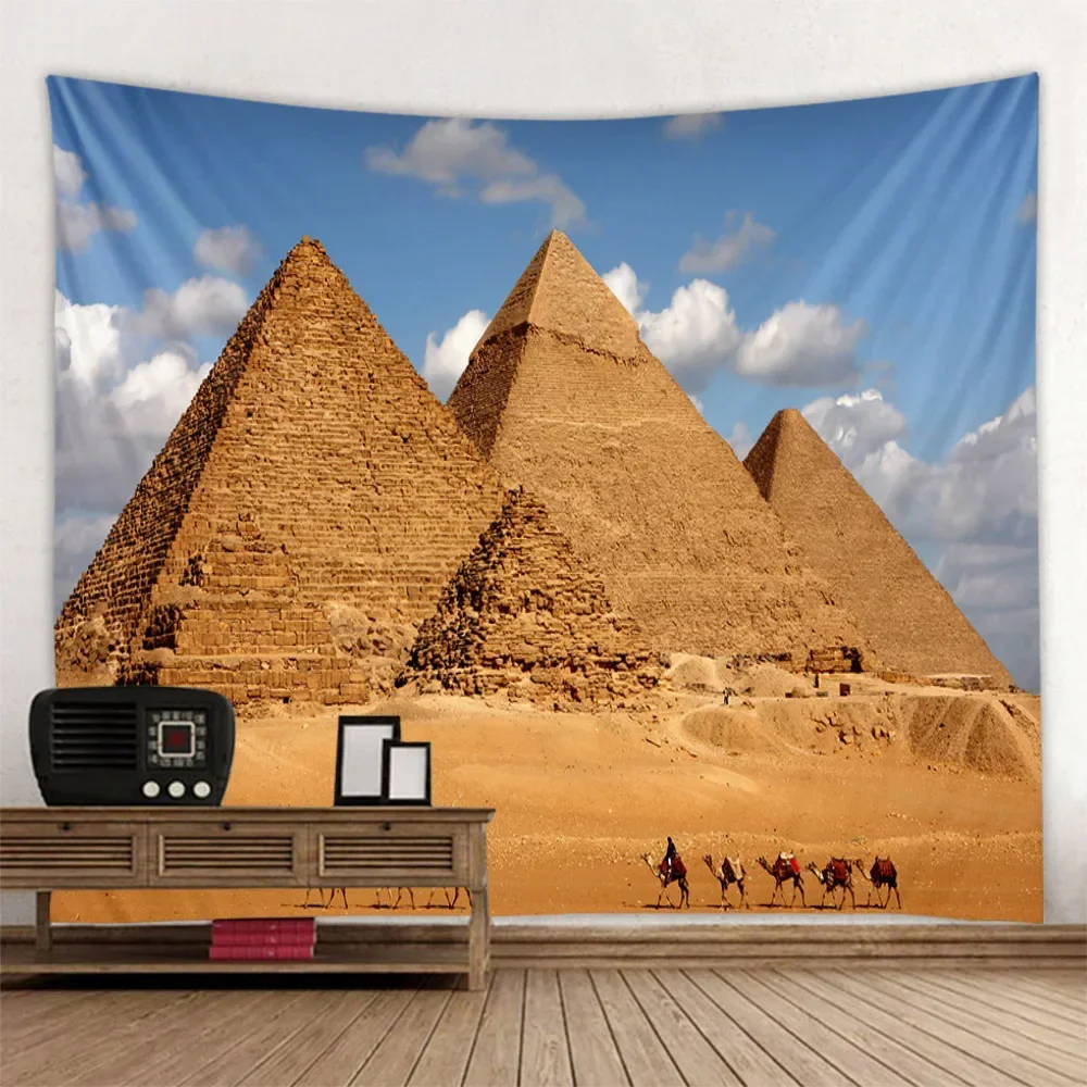 HD-Ancient Egyptian Pyramid Landscape Tapestry – Mysterious Desert & Starry Sky Wall Hanging for Home, Dorm Room Wall Art Decor