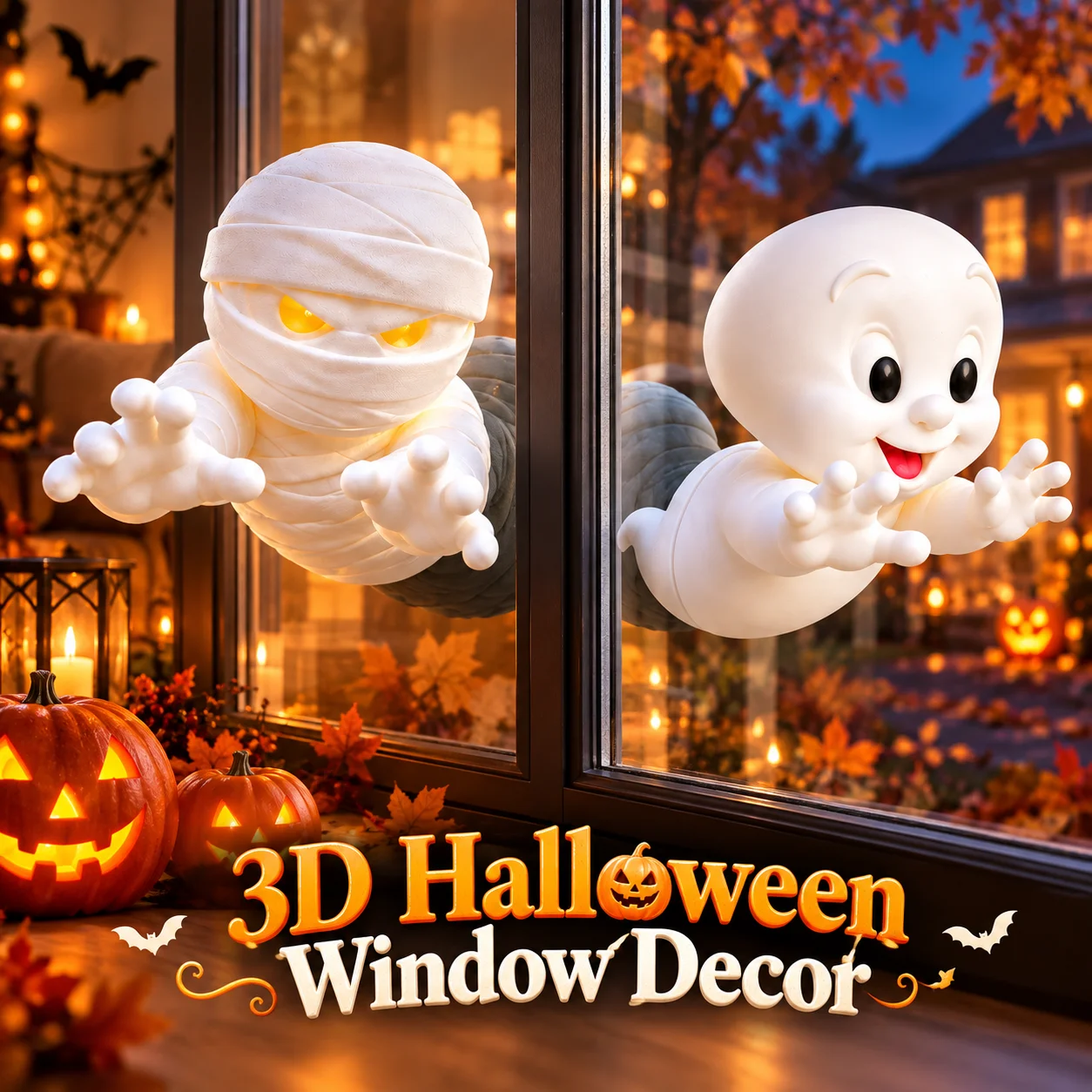 3D Halloween Ghost Window Decoration Optical Illusion Wall Sticker Funny Flying Ghost Glass Door Decal Party Home Decor