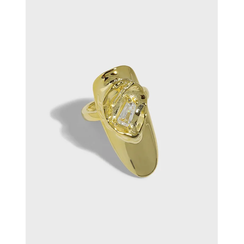 Europe and America Gold Color Invisible Inlaid Multi-color Zircon Nail Ring Women's High End Punk Hip-hop Party Jewelry Ring