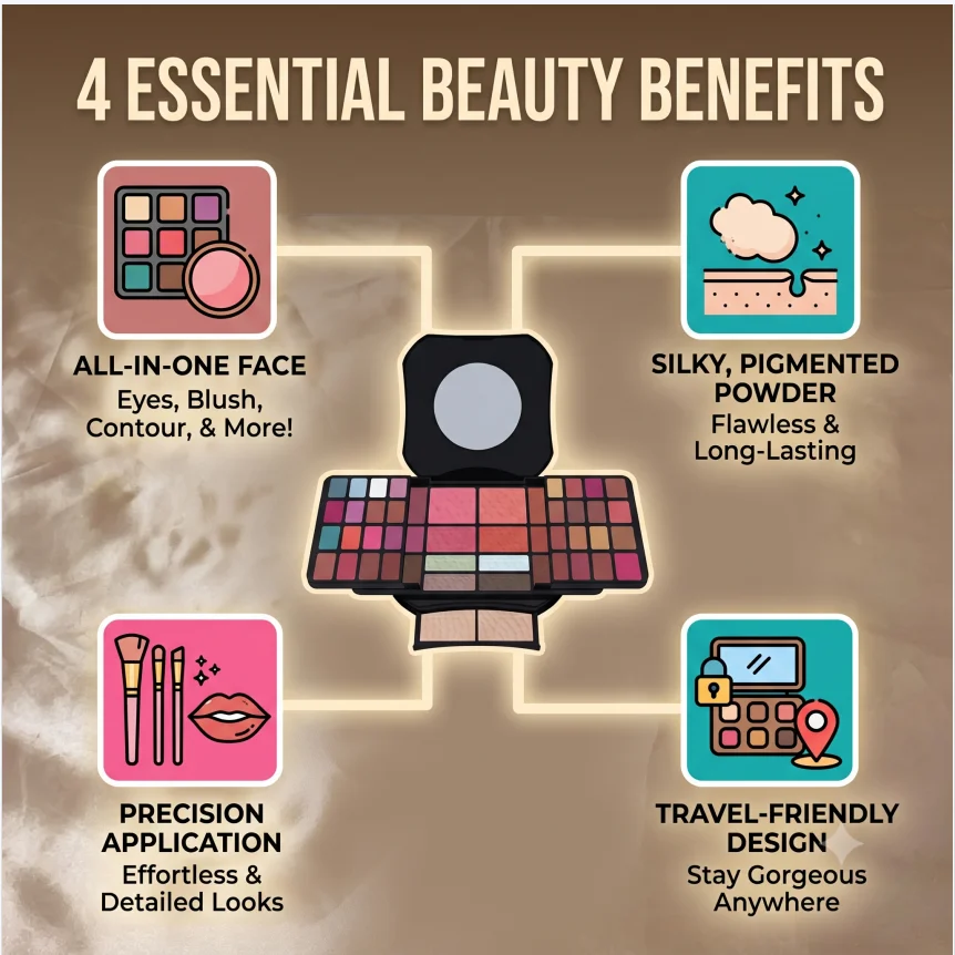 Foldable Travel Makeup Kit Multilayer Glossy Matte Lipstick Eye Shadow Blush Highlighter Eyeliner Set All-in-One Gift for Beginn