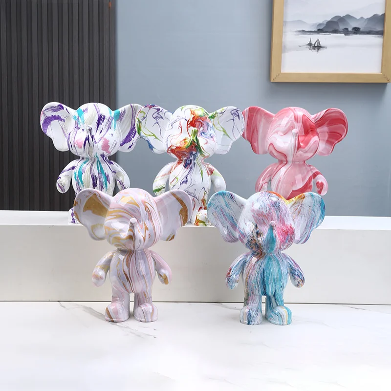 ERMAKOVA Graffiti Elephant Piggy Bank Figurine Sculpture Desk Storage Statue Interior New Room Abstract Art Ornament Decoration