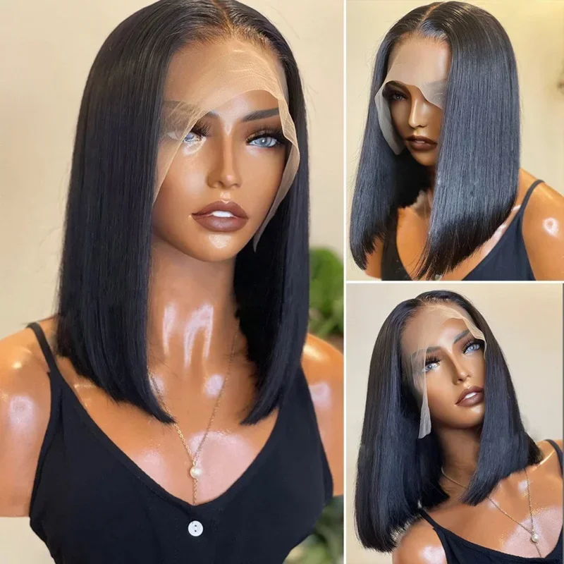 Short Bob Wig Straight T Part Human Hair Wigs for Black Women PrePlucked Transparent Straight Frontal Wig Brazilian Lace Wig V