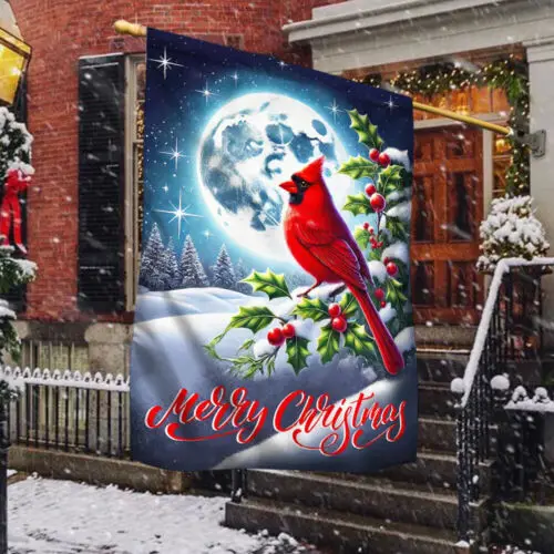 Cardinal Moon Merry Christmas Flag Garden Flag