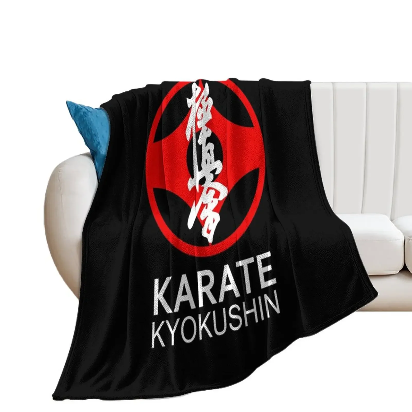 Kyokushin Karate Symbol and Kanji White Text Throw Blanket Shaggy Heavy Blankets