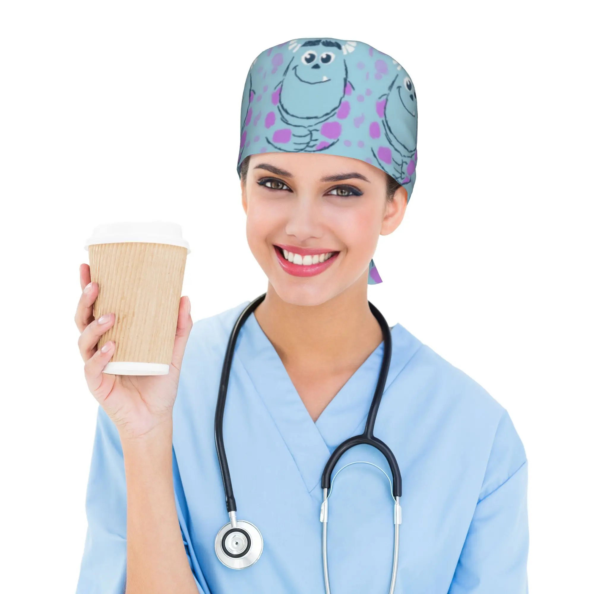 Custom M-Monsters Anime University Cleaning Working Cap Men Women  Scrub Cap Surgicals Hat Nurse Scrubs Hat For Dentist