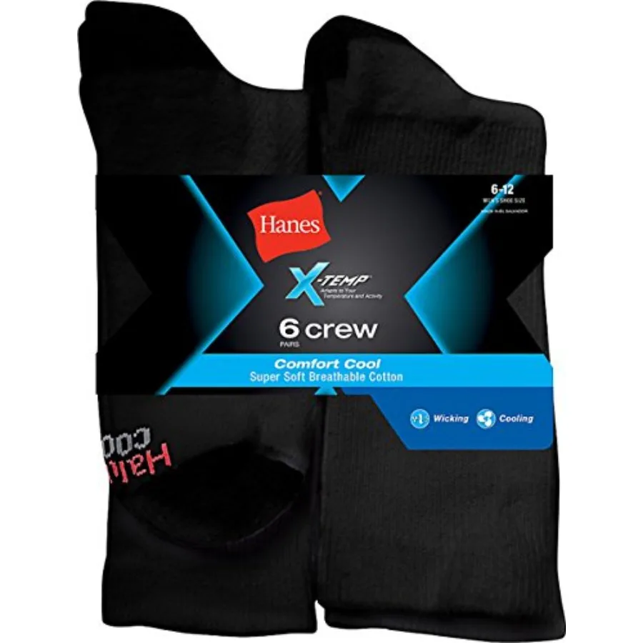 

Hanes Men's XTemp Comfort Cool Crew 6Pack_Black_ 612: Ideal for Everyday Wear and Active Lifestyle MoistureWicking Fabric Keeps