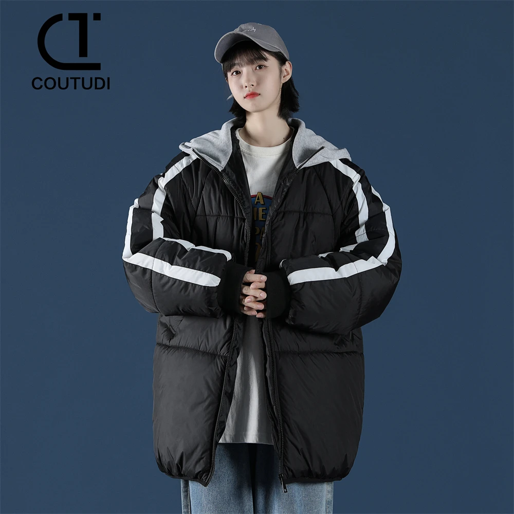 COUTUDI-Hooded Cotton Padded Parkas for Women, Warm Coats, Korean Fashion, Winter Jacket, Female Bread Clothing, Plus Size 2024