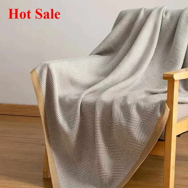 

2025 light luxury blanket living room nap sofa blanket bedside towel office aviation blanket paper pattern fish bone pattern