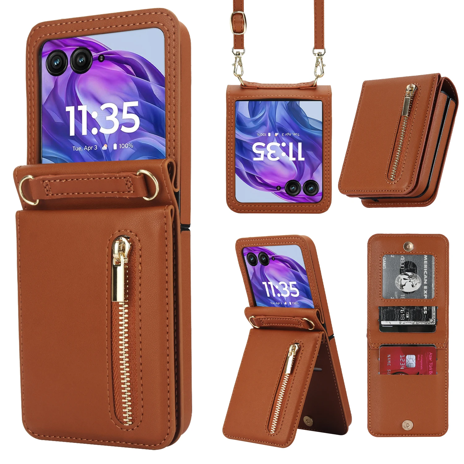 

Crossbody Cards Solt Zipper Wallet Leather Phone Case For Motorola Razr 50 Ultra Cover With Lanyard Card Holder Bag Funda Coque
