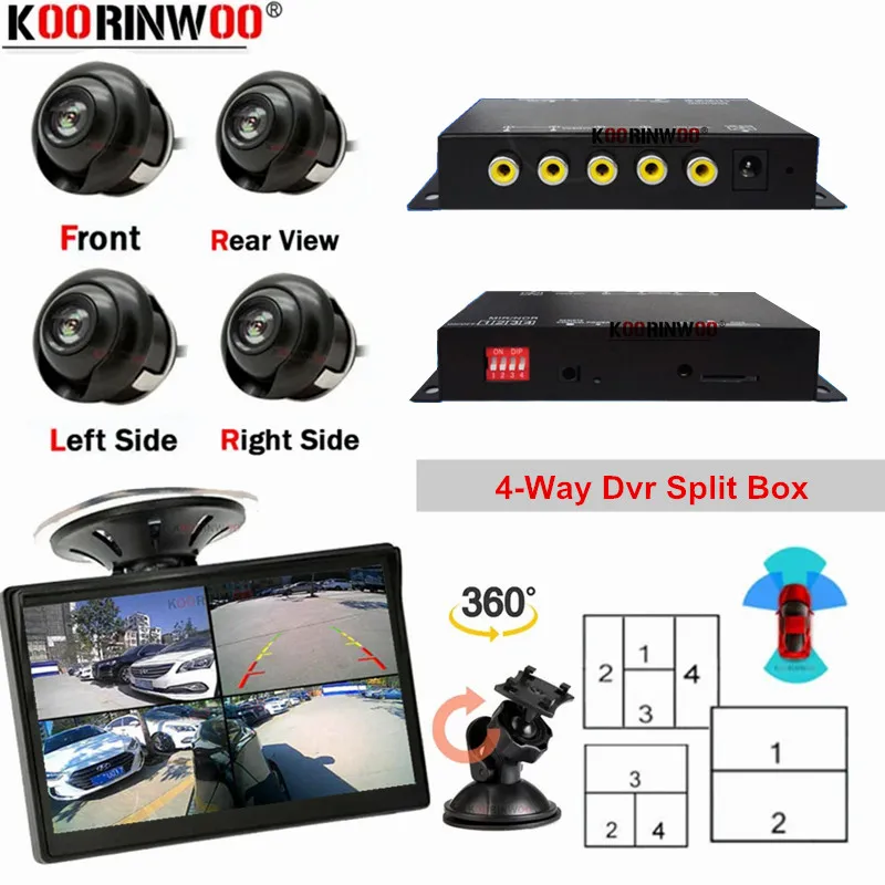 OOWLIVEE 360 Car Recorder Dvr Split Box Front Left Right Rear Camera Screen 4 Channels For Andriod Smart System Auto Accessories