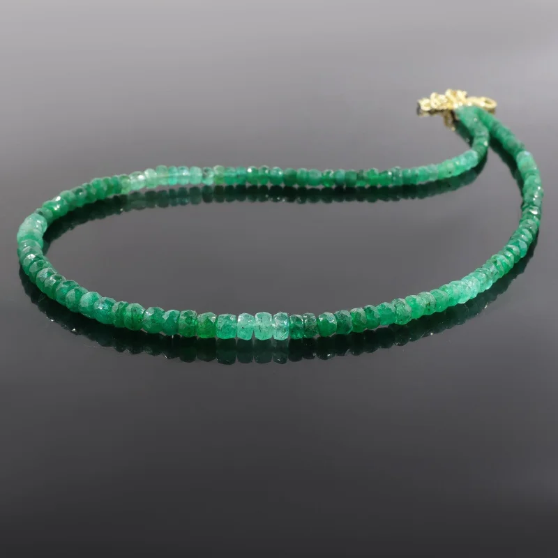 

Natural Emerald Beaded Necklace in Sterling Silver
