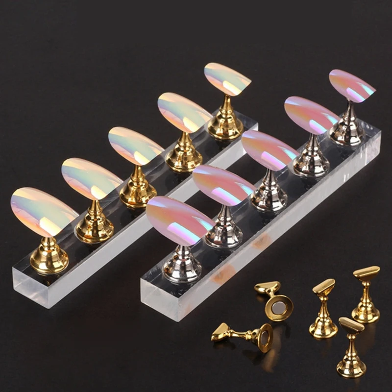 

A69TNew Magnetic Acrylic Manicure Tools Nail Practice Hand Nail Exercises Pedestal Nail Supplies Nail Tips Display Stand gold