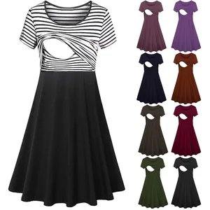 Striped dresses for pregnant women for maternity, multifunction pajamas, breastfeeding dress, baby bath, fashion 10 Main Sales Breastfeeding Dress - №3
