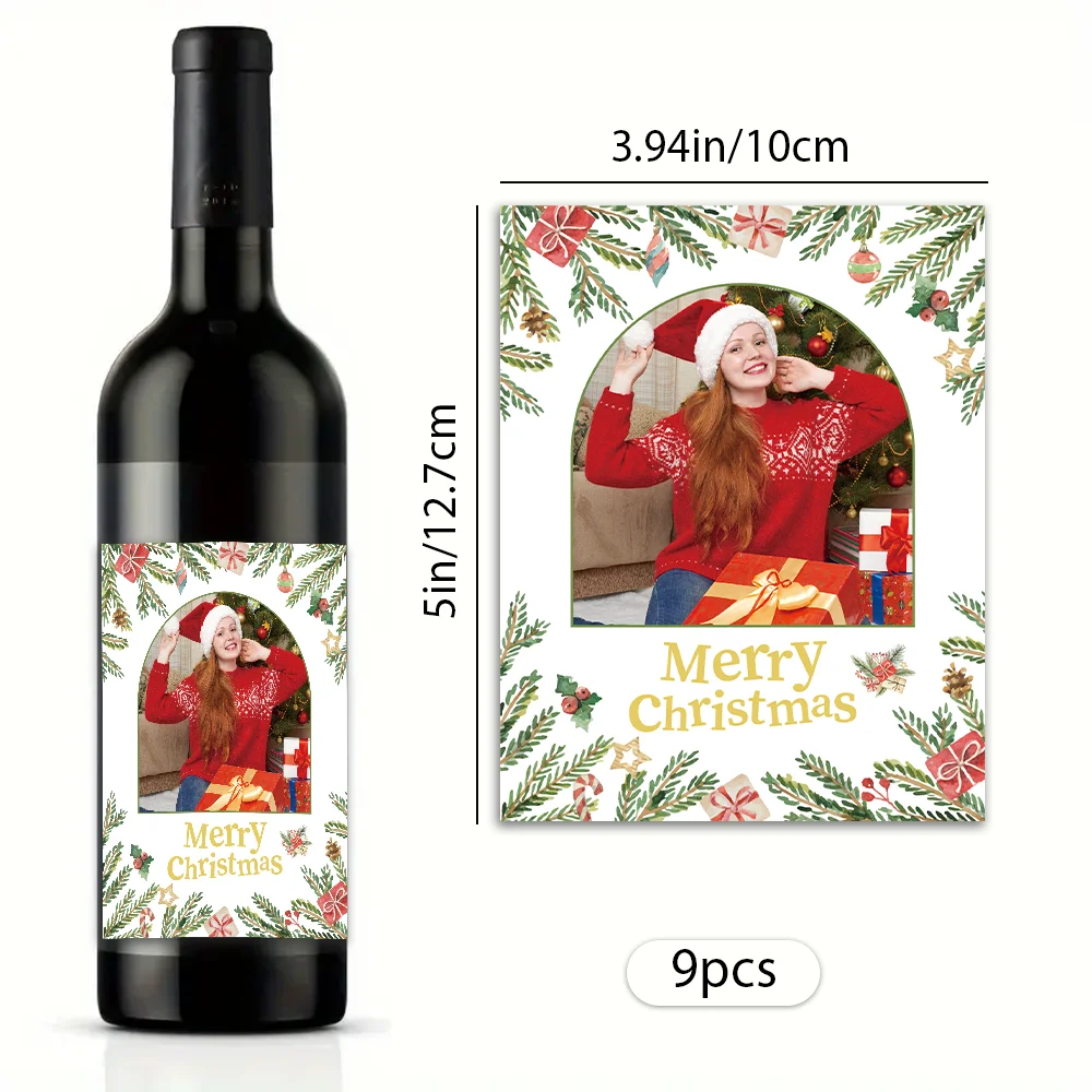 9/18/27pcs Custom Christmas Wine Labels, Waterproof Stickers, Personalized Party Decorations, Holiday Wine Bottle Labels