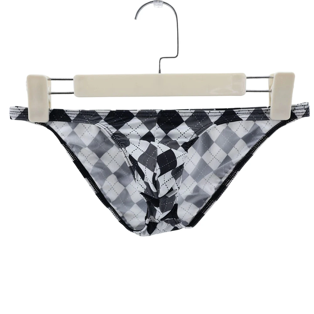 

Men Plaid Print Ribbed High Fork Briefs Underwear Bulge Pouch Breathable Panties Low Waist Design Soft Fabric