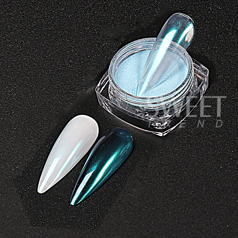 2 stks Maanlicht Blauw Aurora Chrome Nagels Poeder Glitter Wrijven op Poeder Spiegel Pigment Nail Art Supplies Manicure Decoratie
