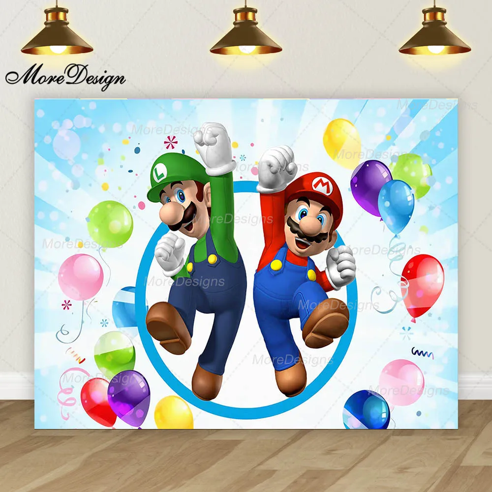 Super Mario Bros Photo Backdrop para crianças, tecido de poliéster vinil, pano de fundo, decoração de aniversário, princesa pêssego