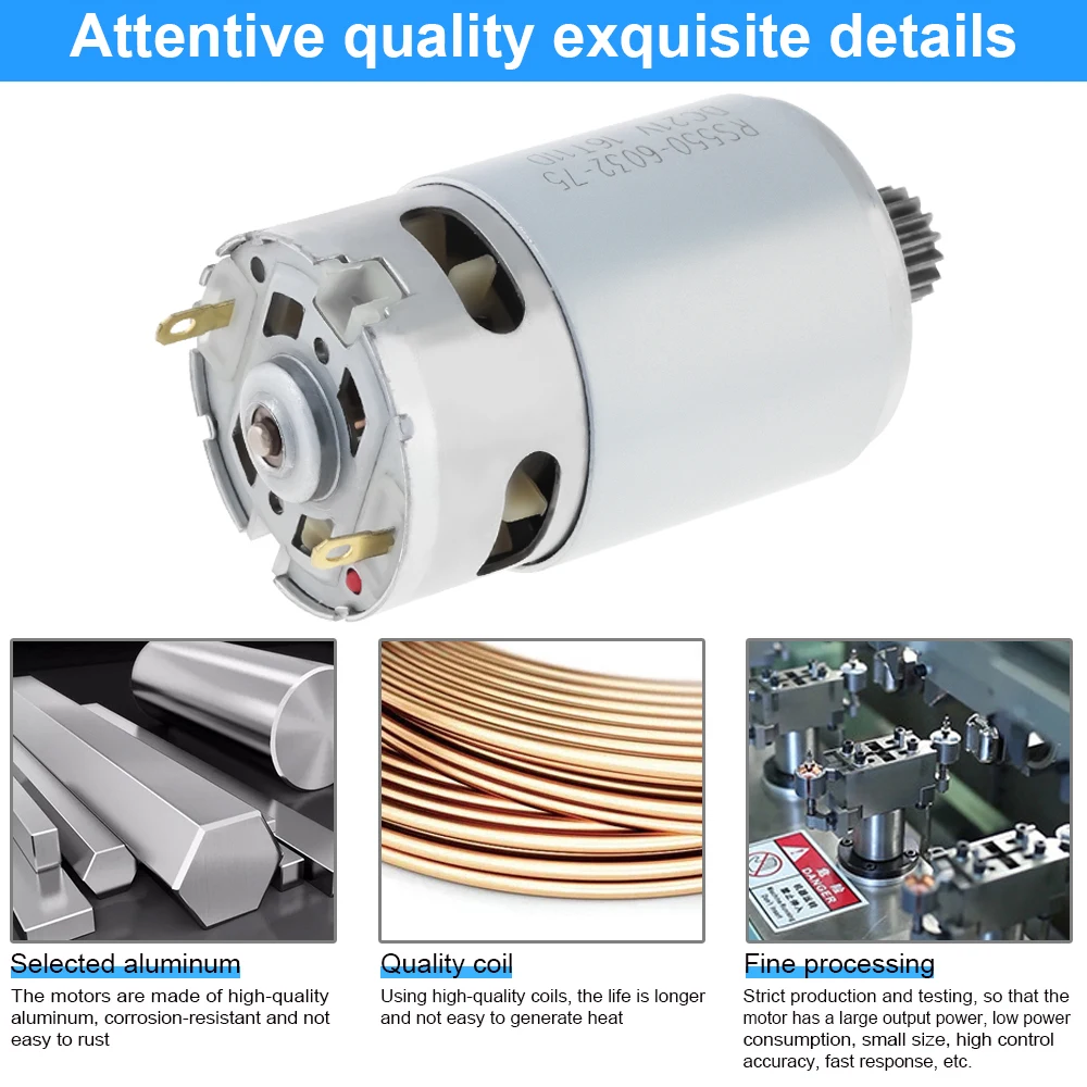 RS550 DC Motor 16 Teeth 10.8V/12V/14.4V/16.8V/18V/21V/25V 25000RPM Micro Motor for Electric Drill / Screwdriver / Electric Tools