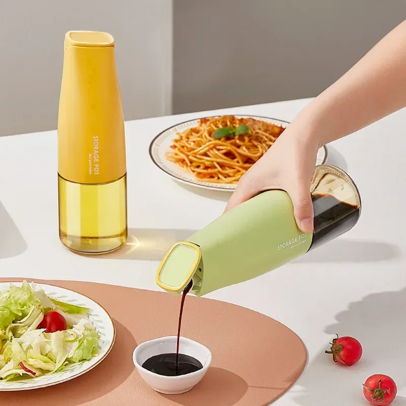 Nuevo tanque de botella de aceite de 500ml, tapa automática y dispensador de aceite de oliva a prueba de fugas, Camping, barbacoa, hornear, salsa de soja, recipiente de vidrio, tarro L