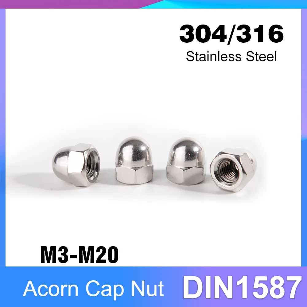 

3-300pcs Acorn Cap Nut M3 M4 M5 M6 M8 M10 M12 M14 M16 M20 DIN1587 304/316 Stainless Steel Hex Domed Nuts For Decorative