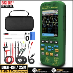 BSIDE Handheld Oscilloscope 3-IN-1 Digital Multimeter+Function Signal Generator Dual Channel 25MHz*2 Vol 6000A Current Tester