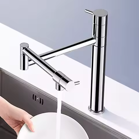 Folding Kitchen Faucet Brass 360&deg; Rotation Hot And Cold Chrome Swivel Mixer Tap Deck Mounted Kitchen Sink Faucet