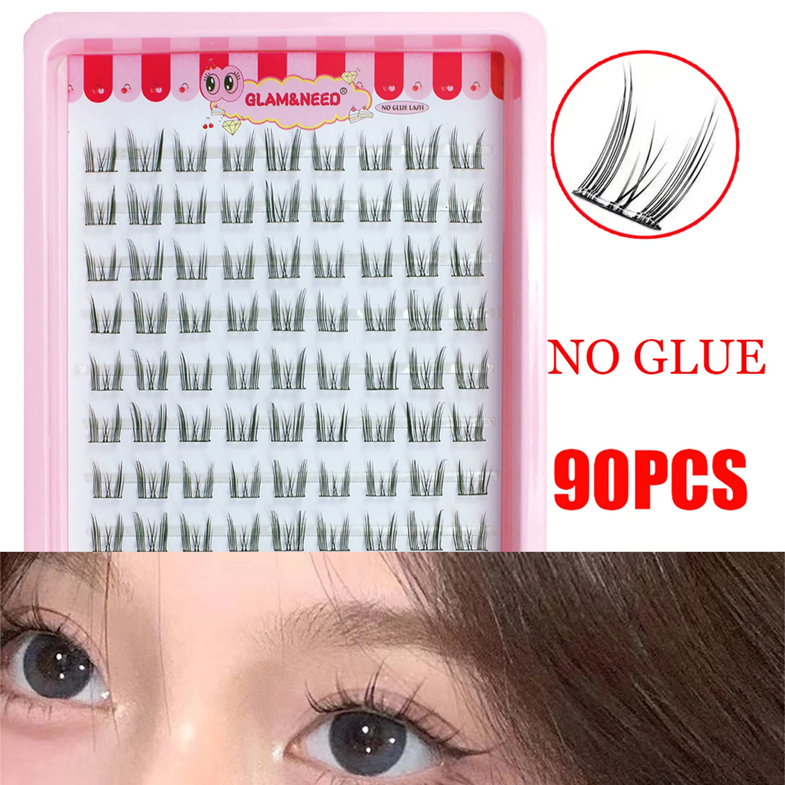 Sztuczne rzęsy Manga Cat Eye bez kleju, pojedyncze kępki rzęs, naturalne, miękkie, puszyste, 7-13mm, do codziennego użytku, do samodzielnego stylizowania, do cosplayu i makijażu.