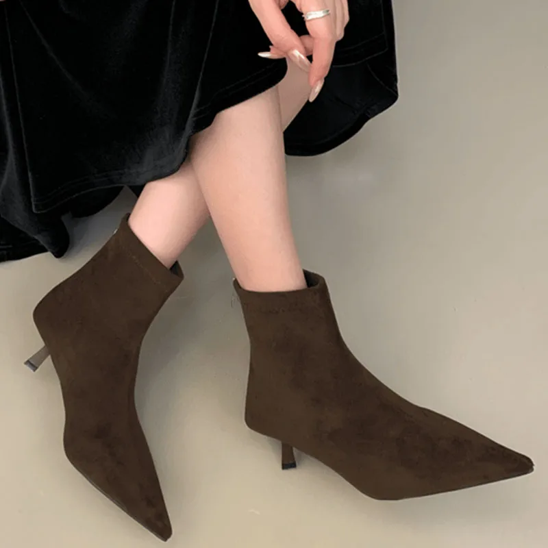 2024 Winter New Brand Women Short Boots Fashion Pointed Toe Ladies Elegant Ankle Boots Thin High Heel Dress Pumps Shoe New Woman