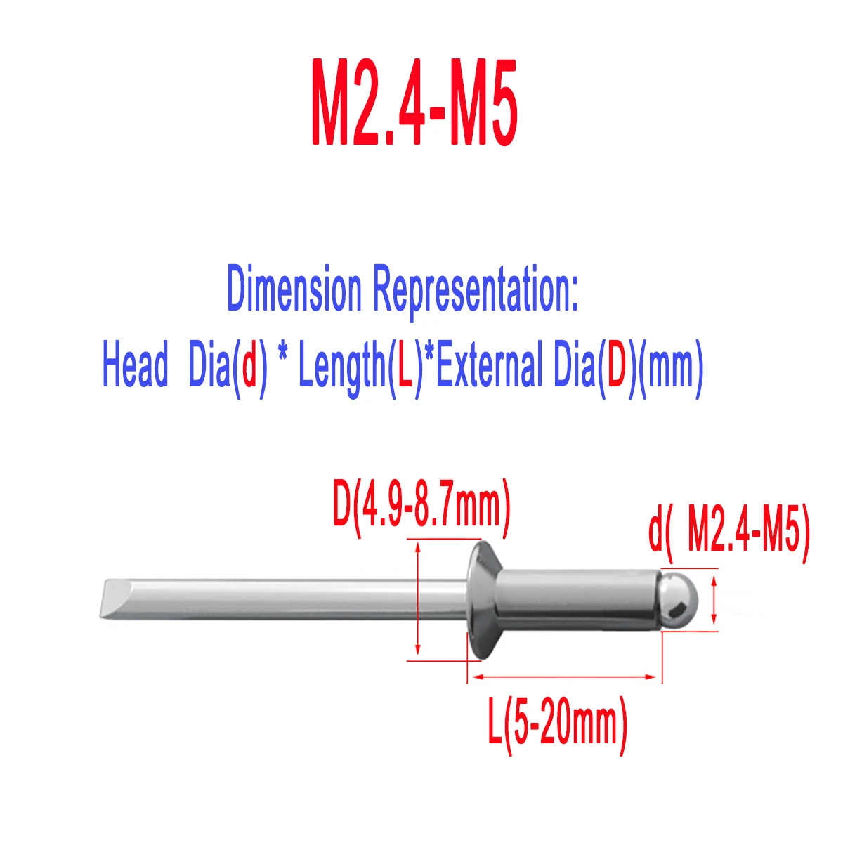 304 Stainless Steel / Aluminum Pop Rivets / Countersunk Head / Flat Head Open Aluminum Pull Rivets M2.4M3.2M4M5