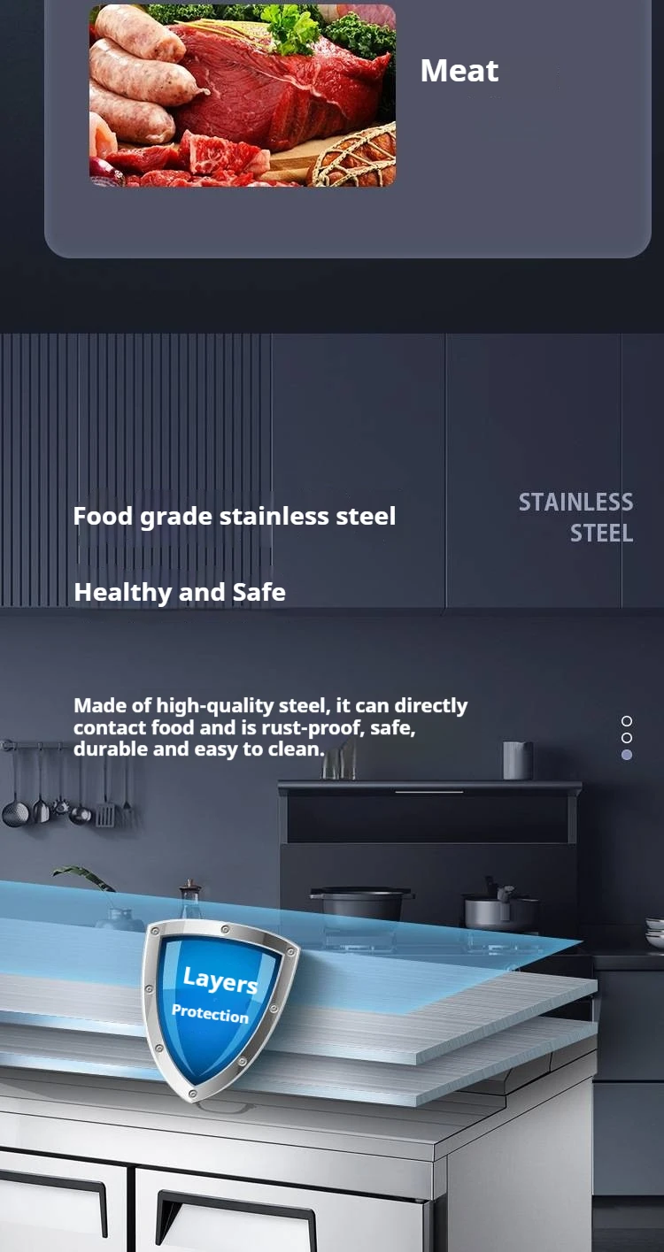 NUELEAD NE-1123 Commercial 480L Three Doors Air Cooled Equipment Stainless Half Glass 15 Pans Sandwich Salad Food Prep Table