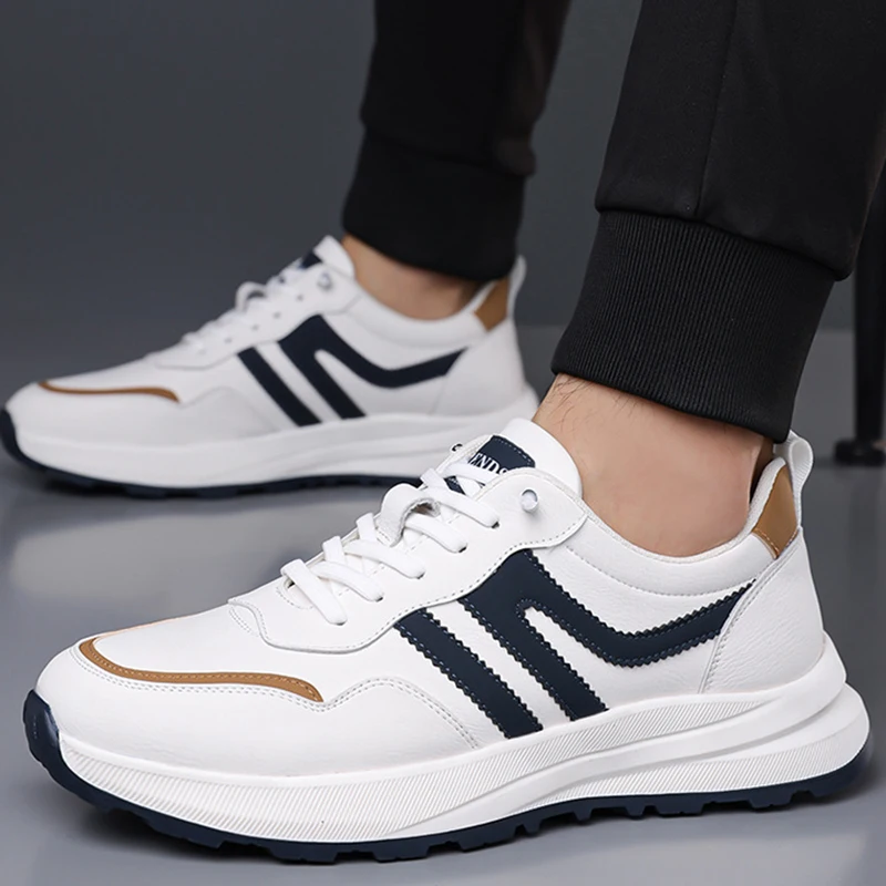 

Spring Autumn New Casual PU Leather Sneakers for Men Solid Color Fashion Board Shoes Male New Designer Soft Sole Loafers Man