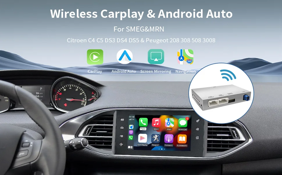 Für Peugeot Citroen Kabelloser CarPlay-Adapter Android Auto Modul SMEG 208 2008 308 508 3008 & C4 DS3 DS5 unterstützt Rückfahrkamera – Detail 2