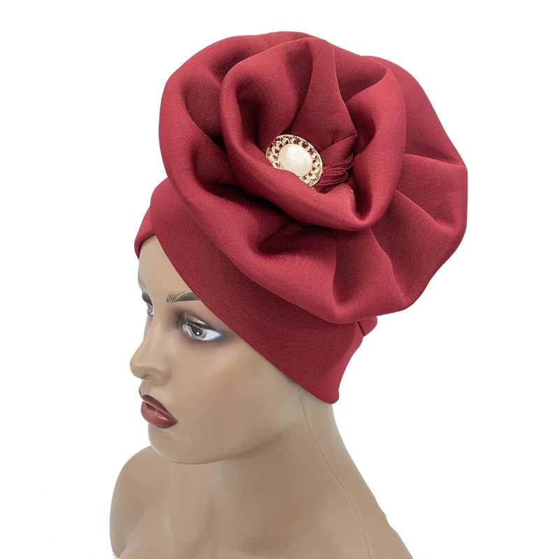 2026 Trendige Damen-Turbanmütze mit großer Blume, modische muslimische Hijab-Kappen, Diamanten-Kopftuch, Damen-Bandana, Chemo-Mütze, afrikanischer Hut – Detail 11