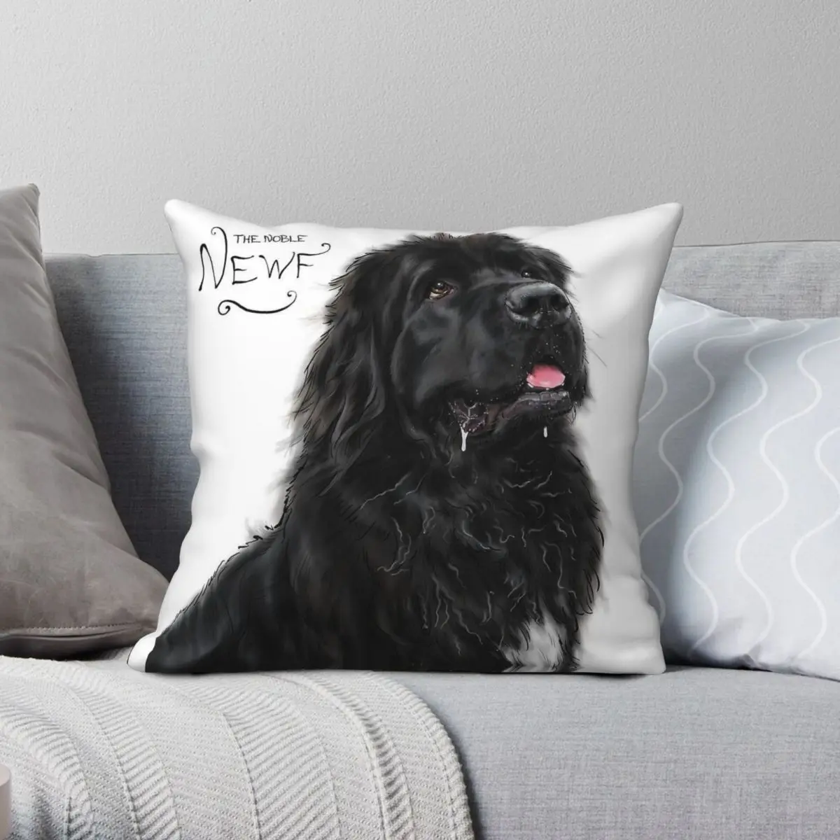 The Noble Newfoundland Dog Square Pillowcase Polyester Linen Velvet Printed Zip Decor Pillow Case Car Cushion Cover