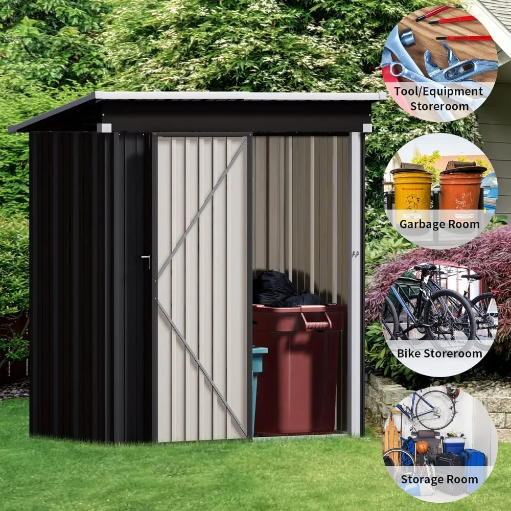 Outdoor Storage Shed 5x3 FT, Metal Garden Shed Outside Sheds & Outdoor Storage Galvanized Steel