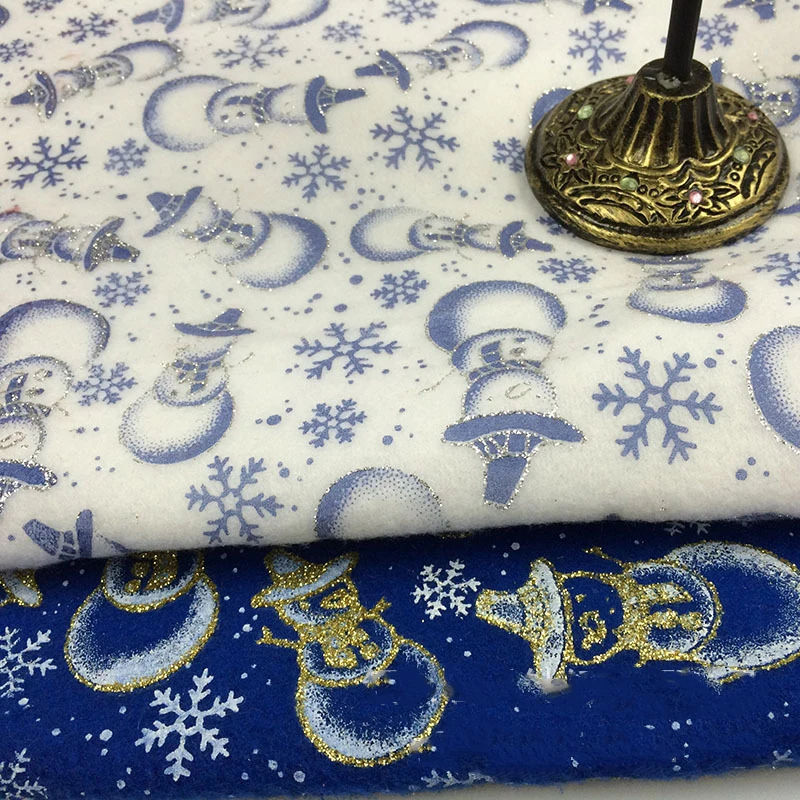 Pre-cut 1pc Extra Large 59x19.68 Inch Pre-Cut Fabric Sheet - Golden Glitter Snowman