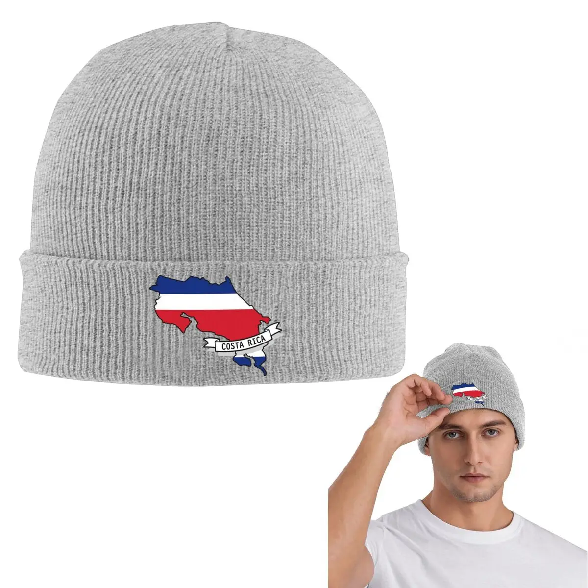 Costa Rica Flag Graphic Warm Knitted Cap Fashion Bonnet Hat Autumn Winter Outdoor Beanies Hats for Men Women Adult