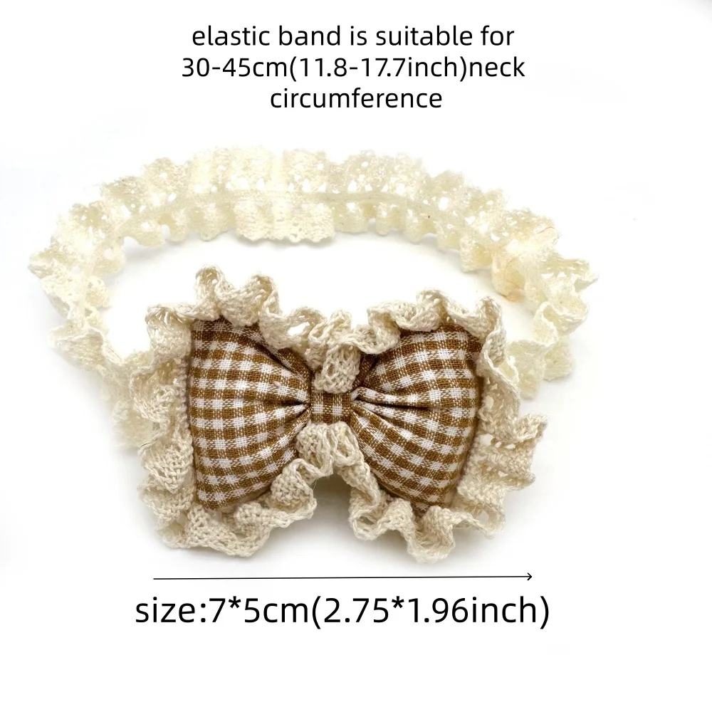 30/50 Stück Modische Karierte Hundeschleifen-Krawatten aus Spitze, Elastisches Hundehalsband, Welpen- und Katzenhalskette, Haustierpflege-Zubehör für Hunde – Detail 4