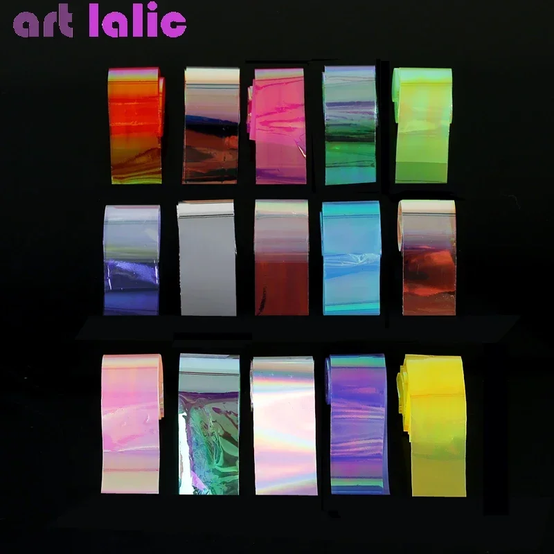 15 Uds. De láminas para uñas láser con cielo estrellado, brillo colorido, efecto arcoíris, láminas decorativas para manicura DIY