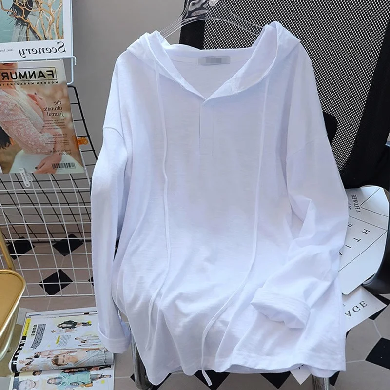 

Модная женская толстовка-худи оверсайз в корейском стиле, на вес до 136 кг, с длинным рукавом, свободного кроя, весна-осень