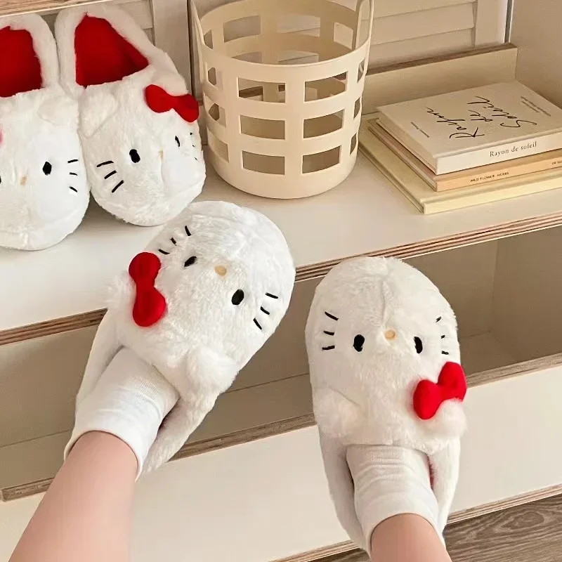 Sanrio Plush Slippers Hello Kittys Kawaii Cute Student Autumn Winter Bedroom Soft Padded Plush Bedroom Aldult Shoes Girls