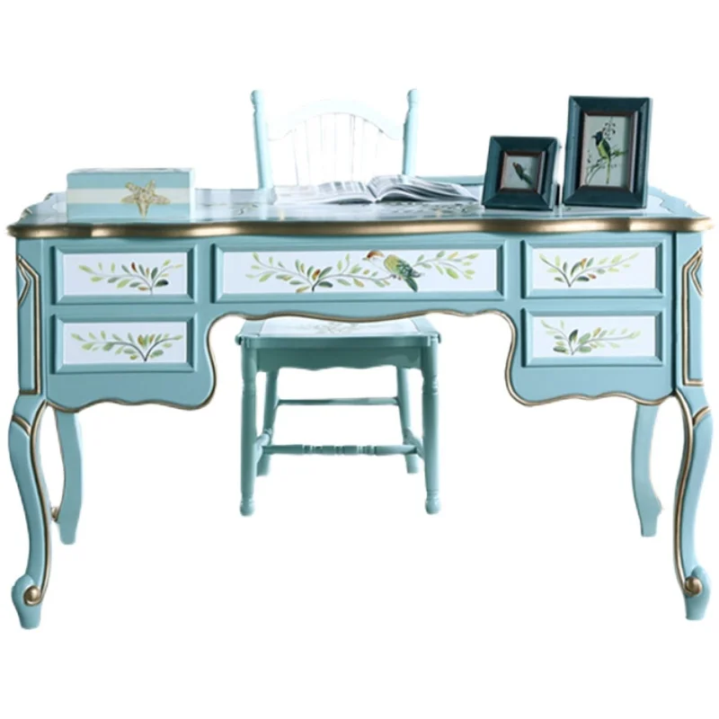 

American country solid wood retro antique desk European solid wood office computer can be customized color