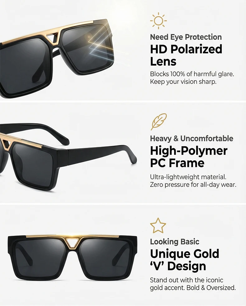 Übergroße polarisierte quadratische Steampunk-Sonnenbrille für Herren, groß, 2025, Luxusmarke, Vintage-Punk-Sonnenbrille für Männer, klassische Farbtöne, UV400 – Detail 6