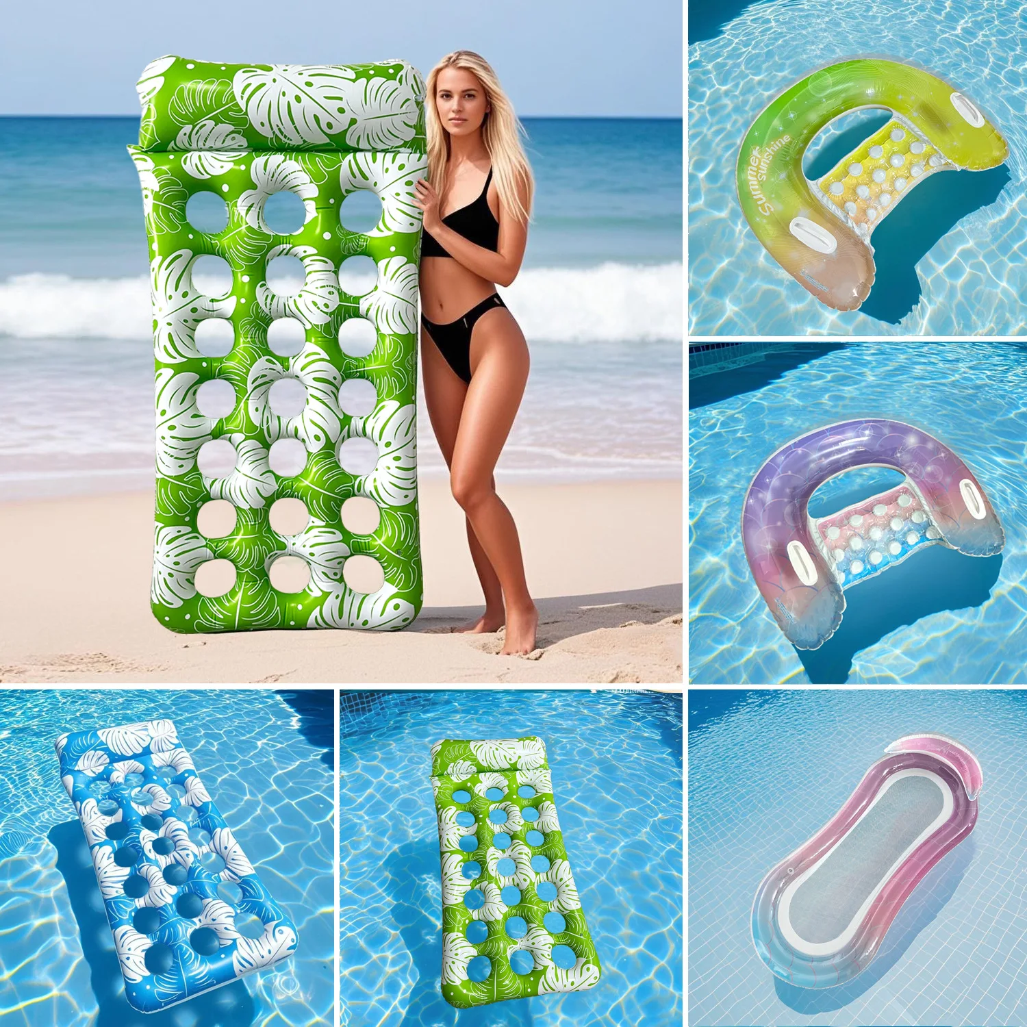 summer-flavors-inflatable-floating-mat-hole-pattern-print-adults-water-armrest-sofa-chair-pvc-material