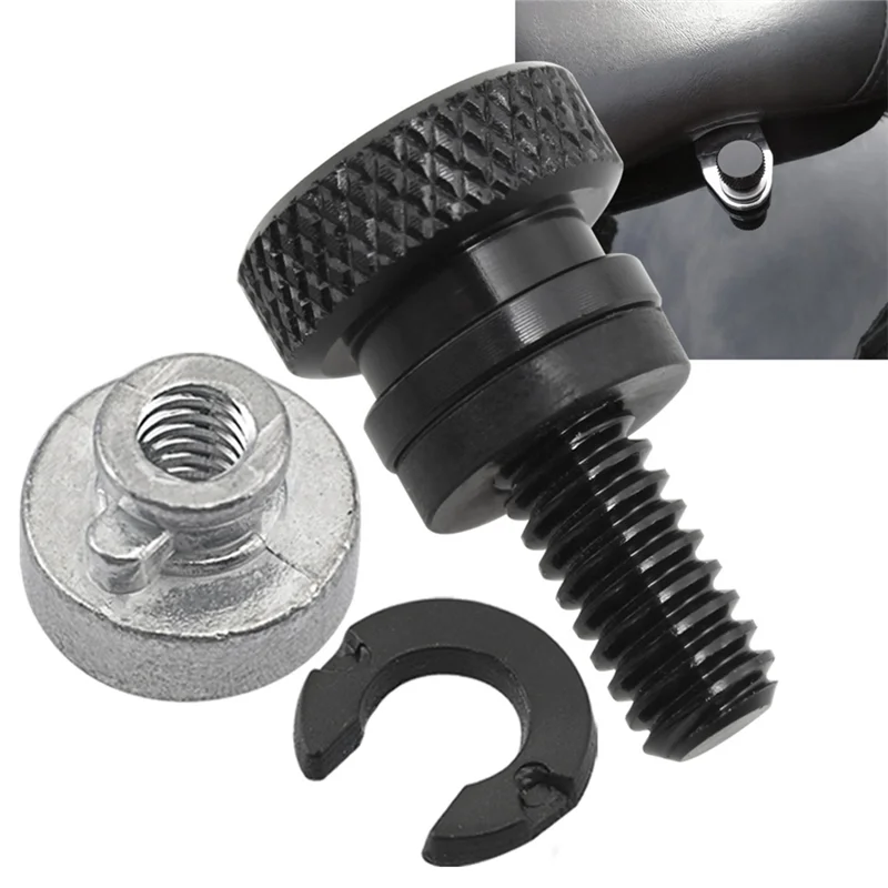 1/4In Black Rear Fender Passenger Seat Bolt Tab Screw Nut for Sportster XL 883 1200 Fatboy Road King Softail Accessories