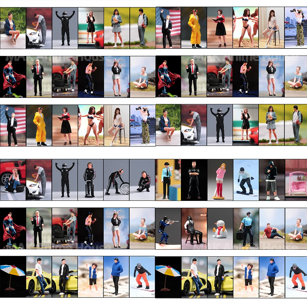 5Pcs Random Painted Miniatures 1/64 1/87 Repairman Sexy Beauty Police Officer Family Figures Doll Model Scene Toys