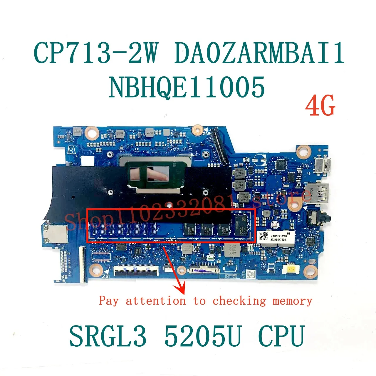 Mainboard DA0ZARMBAI1 With 5205U / I3-10110U / I7-10510U CPU For Acer CP713-2W Laptop Motherboard 4GB / 8GB / 16GB 100%Tested OK