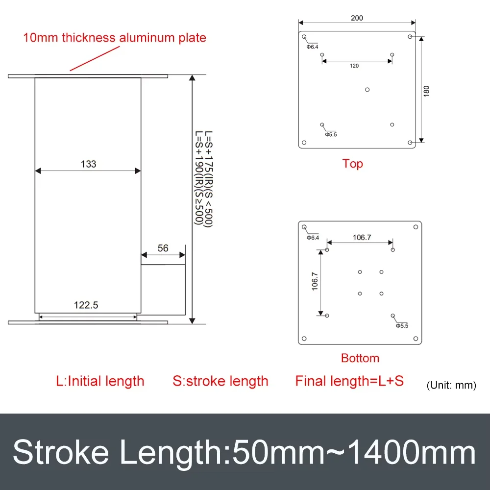 7500N Silver Electric Lifting Column with Aluminum Plate 50mm~1200mm Stroke 50kg~750kg Load DC12V/24V Remote Control image 3