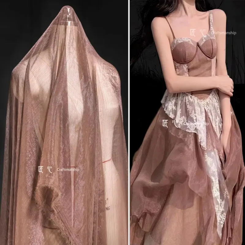 Fairy Soya Chiffon Yarn Ironing Brown Slightly Translucent Yarn Slip Dress Bottom Shirt Dress Clothing Designer Fabrics